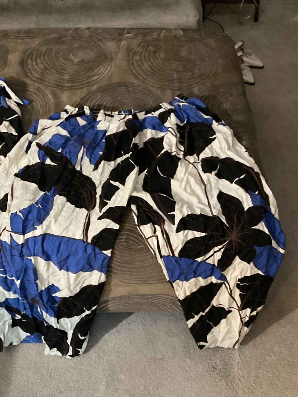 Women's Blue & White Tropical Print Pantsuit Pants